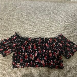 Floral Off-Shoulder Top - Black and Red